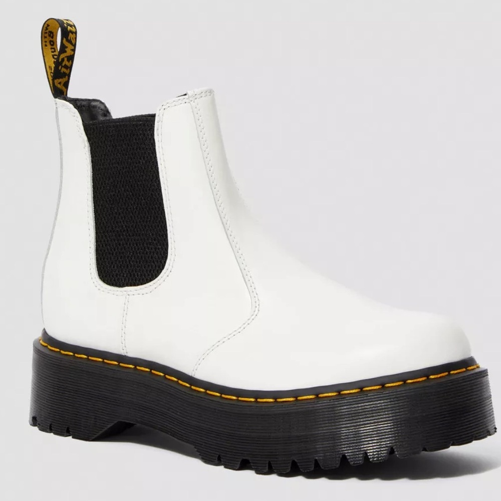 Dr. Martens 2976 Smooth White Leather Platform Chelsea Boots
